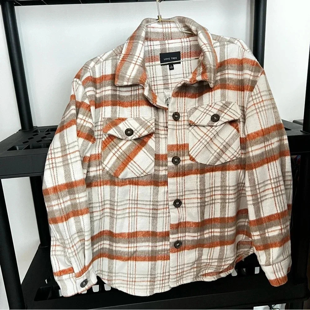 Plaid Flannel Shacket Oversized Khaki Oatmeal Thick Soft Cozy Pockets Comfy